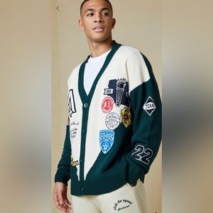 Boohoo Man Colour Block Varsity Badge Cardigan Green